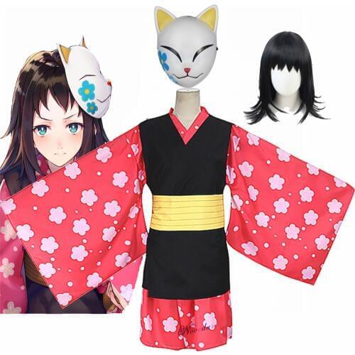 Anime Demon Slayer Kimetsu no Yaiba Makomo Cosplay Costume Women Men Kimono Uniform Mask Wig Full Set Halloween Party Suit