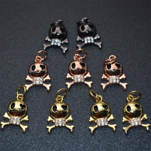 New Skull Head Rhinestone Ctrystal Setting Skeleton Bone Shape Pendants 10x14mm Fashion Charms For Bracelet Necklace Making 20pc