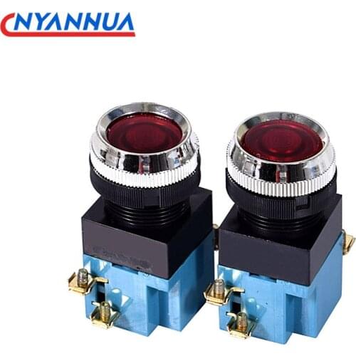 LA19-11 Machine Start Stop Button Jog Self-reset Button Switch Circular Opening 25mm 220V/380V With Light