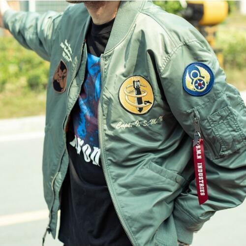 SMN Flight Jacket Green Autumn Men Bomber Pilot Jacket Ma-1 Air Force Pilot Badminton Baseball Jean Sportswear Thin Coat
