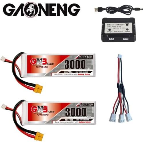 GNB 3000mAh 7.4V 2S 40C/80C Lipo Battery With XT60 Plug and charger set For RC Helicopter Quadcopter FPV Racing Drone Parts