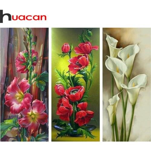 Huacan 5d DIY Diamond Painting With Square Rhinestones Poppy Calla Diamond Embroidery Beads Sets Mosaic Flower Needlework