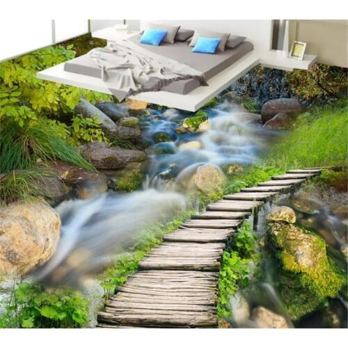 Custom mural Wooden bridge waterfall 3d flooring wallpaper living room PVC waterproof self-adhesive 3d flooring Beibehang