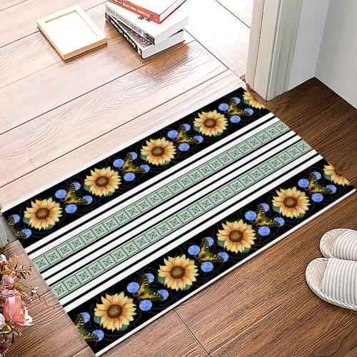 Sunflower Butterfly Stripes Family Doormat Kitchen Living Room Floor Rug Bathroom Non-slip Foot Mat Entrance Hall Welcome Carpet