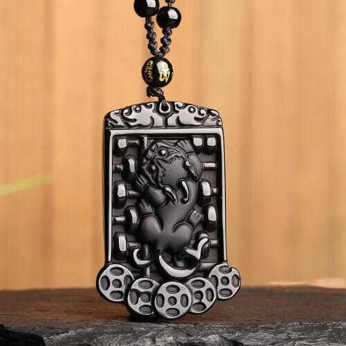 Natural Scrub Obsidian Carved Calculation PIXIU Pendant With Lucky Evil Beads Chain Women Men Trendy Jewellery Pendant Necklace