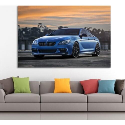 Luxury Car B M W 6 Series Blue Car Vehicle Wallpaper Home Decor Wall Art Posters Canvas Paintings Fabric Print Room Decoration