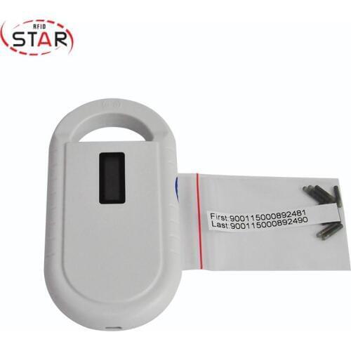 PT160 FDX-B Led display RFID microchip reader Hand-held animal scanner with 10pcs glass capsule tag 1.25*7mm