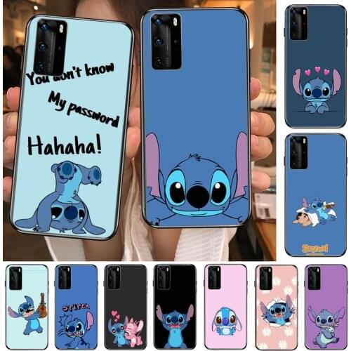Stitch Funny Phone Case For Huawei P40 p30 P20 10 9 8 Lite E Pro Plus Black Etui Coque Painting Hoesjes comic fas