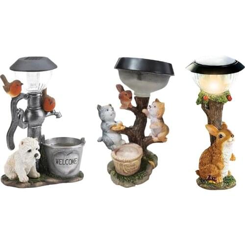 LED Solar Light Little Animal Sculpture Resin Craft Statue Lantern Ornaments Home Garden Balcony Porch Decoration