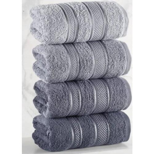 Turkish Pure %100 Cotton Super Absorbent Towel Set 4 Pieces 50x85 Cm Soft 2021 Shades Of Grey - Home Textile