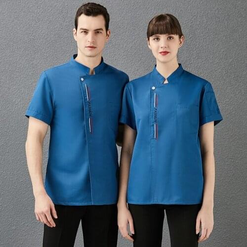 Breathable Short Sleeve Chef Uniform Unisex Bakery Kitchen Jackets Food Service Cooking Cook Coat Pastry Barber Shop Workwear