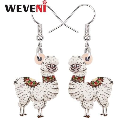 WEVENI Acrylic Cute Cartoon Alpaca Sheep Earrings Big Long Drop Dangle Fashion Party Jewelry Unique Charms Gifts For Women Girls