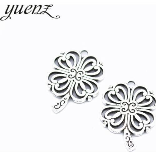 YuenZ 10pcs Antique silver color flower charms metal clover pendant for jewelry making 26*19mm Q410