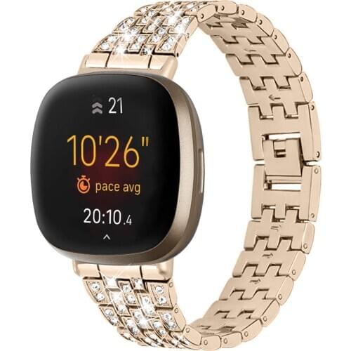 Jewelry Stainless Steel Bracelet For Fitbit Sense/Fitbit Versa 3 Band Rhinestone Metal Strap For Versa 3 Smartwatch Wristband