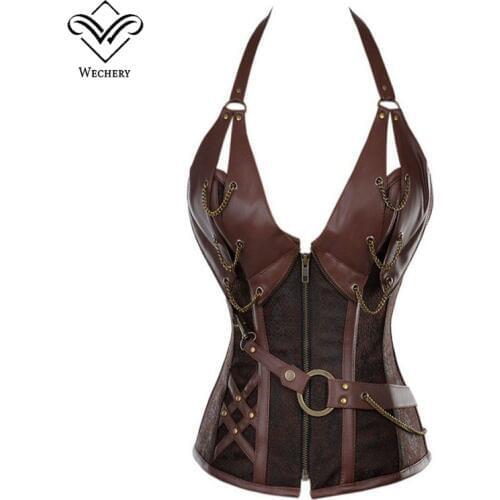 Gothic Steampunk Corset Corselete Womens Corsets Plus Size Corsage Bodice Plus Size Straitjacket Leather Steel Boned Bustier
