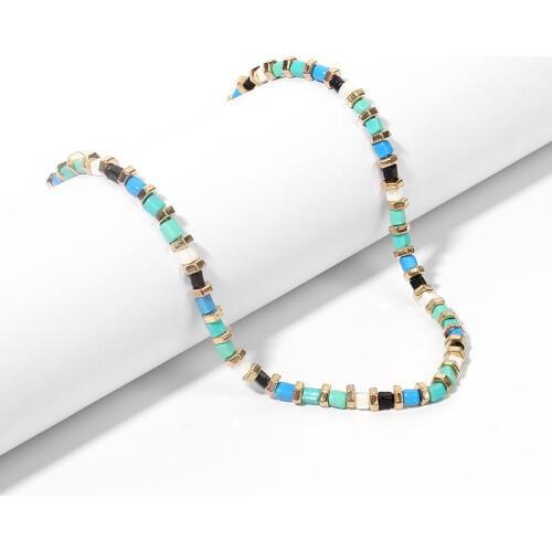 Bohemian Handmade Beads Choker Necklace for Women Blue String Beaded Necklace Fashion Summer Beach Jewelry Chokers Gift R16