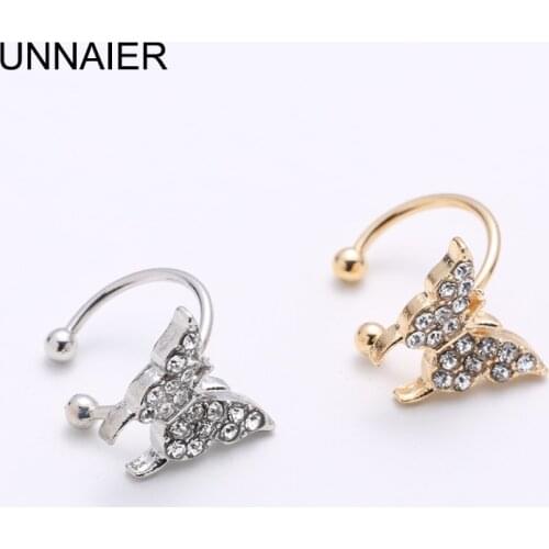 Gold and silver earrings female fashion exaggerated personality butterfly rhinestone ear bone clip without pierced fake earrings