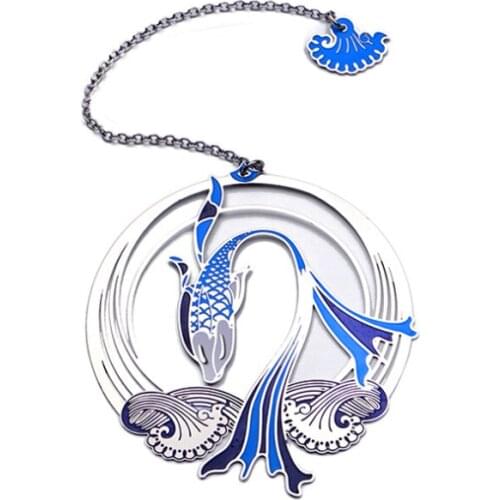 1pc Color Koi Pendant Bookmark Cartoon Brass Tassel Art Pattern Book Mark Page Folder Decor Office School Supplies Stationery