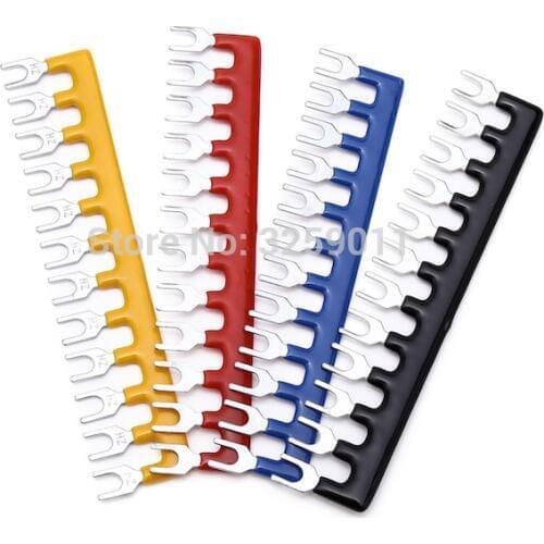 10PCS Wire Connector Pre Insulated Fork Type Terminal Barrier Strip Jumper Connector 12 Positions TB1512/TBD-15A