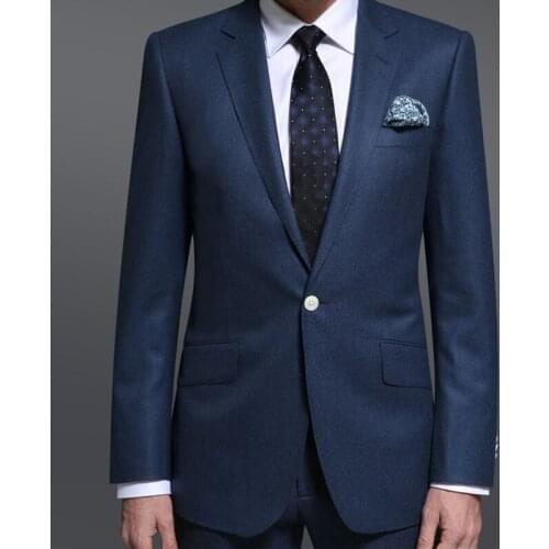 2020 Tailor Made Fashion Notch Lapel Dark Blue Male Suit Slim Fit Groom Tuxedo For Wedding Business Party Costome (Jacket+Pants)