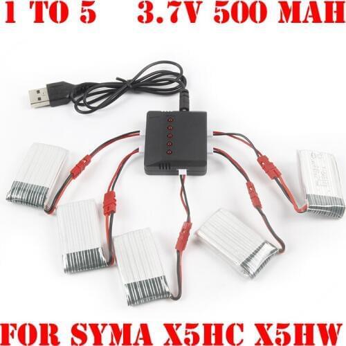 5pcs * 3.7V 500mAh Baterry RC Quadcopter 5-port Charger for Syma X5HC X5HW with 3.7V 500mAh 25C Battery for Syma X5HC-1 X5HW-1