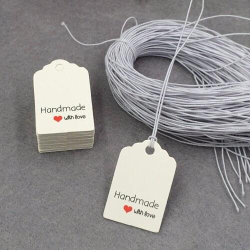 500PCS 3*2cm white Kraft"handmade with love" +500PCS strings ropes Packaging Labels Tags DIY Gift Tags Paper Card