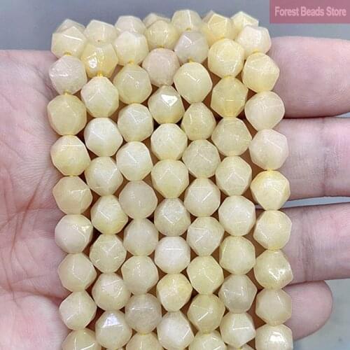 Smooth Faceted Light Yellow Chalcedony Loose Beads Natural Stone DIY Bracelet Accessories For Jewelry Making 14" Inch 8MM