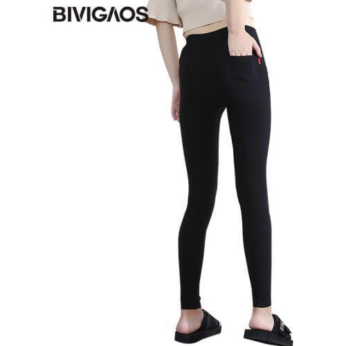 BIVIGAOS Spring Summer New Womens Thin Leggings Red Label Stretch Namib Pencil Pants Slim Black Leggings Trousers Women
