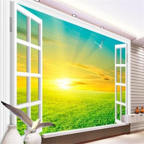 Beibehang Large custom wallpaper white window wilderness sunrise beautiful 3D background wall papel de parede para quarto