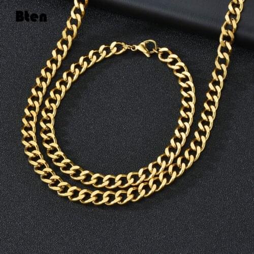 BTEN Punk Stainless Steel 3/5/7mm Curb Cuban Necklaces For Men Women Black Gold Basic Link Chains Solid Metal Jewelry Gift