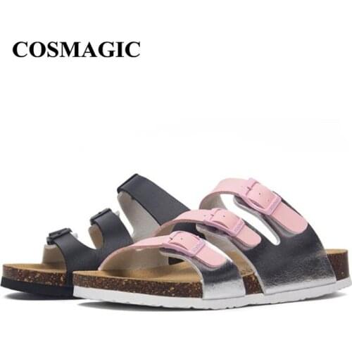 COSMAGIC New Summer Women Buckle Cork Slipper Shoes 2021Casual Mixed Color Beach Outside Non-slip Slides Flip Flops