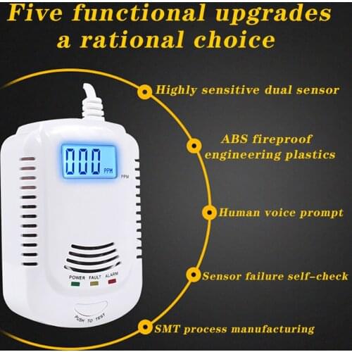 LPG Leak Detector Analyzer Carbon Monoxide Sensor LCD Digital Display Natural Gas Combustible 2 In 1 Home Alarm System
