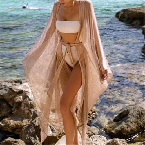 New Sexy Spandex Stretch Mesh Cardigan Long Sunscreen Clothing Beach Coat Bikini Outer Swimsuit Blouse for Women