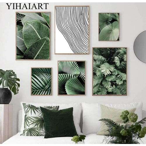 Green Plant Leaf Wall Art Canvas Prints Nordic Poster Black White Line Abstract Painting Decorative Picture Modern Home Decor