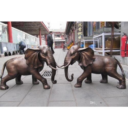 21"Chinese classic Bronze Lucky peace propitious Two Elephant statuary Pair
