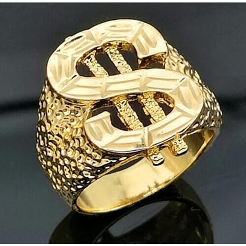 Classic US Dollar Charms Ring Punk Gold Color Hip Hop Ring For DJ Rappers Men Personality US Dollar Signets Rings Jewelry