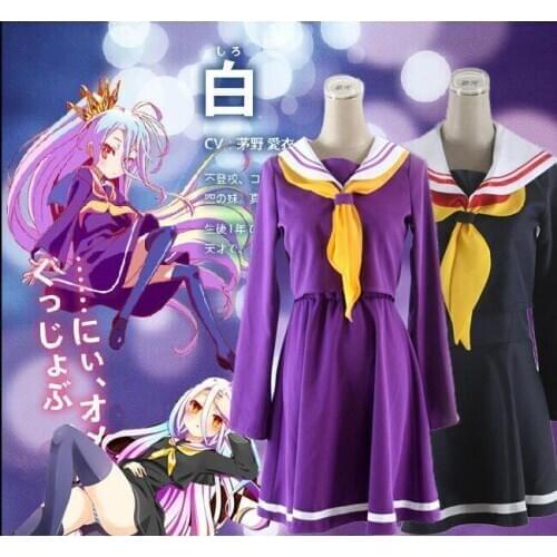 Purple Blue Cosplay No Game No Life Shiro Emboitement Heroine Sailor Suit (top+ skirt+ Bow tie+ shoulder tape+ oversleeve+sock)