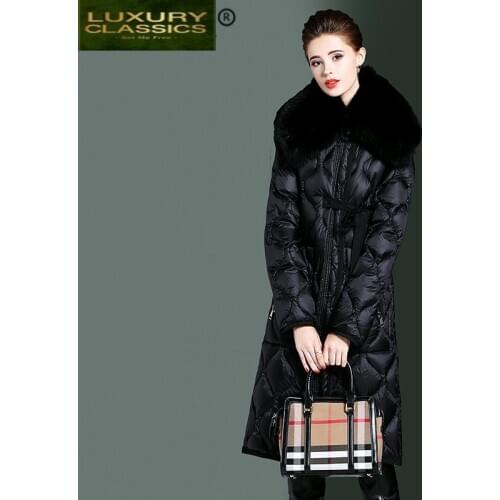 Jacket Fashion Winter Down Women Fox Fur Collar Slim Down Coat Female Long Parka Ladies Elegant Coats Outwear Hiver 06040