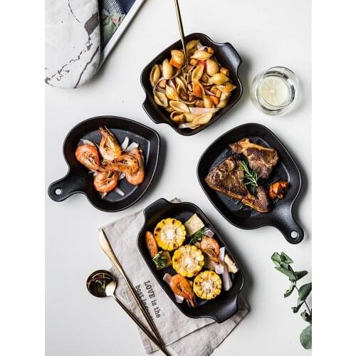 Matte black ceramic tableware household dish steak dish baking tray baking tray