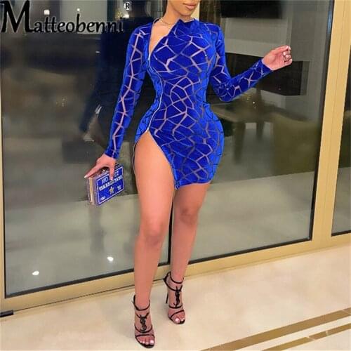 Fashion Plaid Print Mini Dress Side Slit Zipper Birthday Party Sexy Long Sleeve Dress Irregular Casual Skinny Club Dress Summer