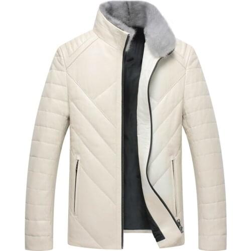 Genuine Leather Jacket Winter Mens Mink Fur Collar Duck Down Coats Real Sheepskin Leather Jackets Jaqueta Couro F17S1462 YY393
