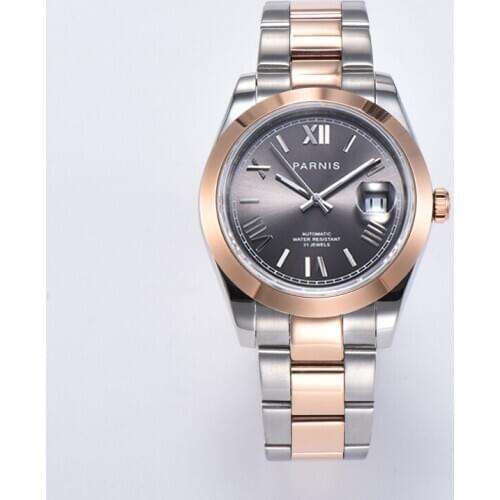 Parnis 39.5mm Gray Dial Mens Watches Calendar Miyota 8215 Movement 21 Jewels Automatic Mechanical Men Watch 2020 with box gift