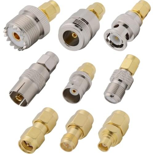9Pcs/lot SMA Male RF Coaxial Adapter Kits SMA Male Plug to N/F/UHF/BNC/MCX/TV/SMA/RP-SMA Female Jack Connector Converter Kit