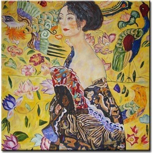 Wall picture gustav klimt donna con ventaglio wall canvas painting for home decor oil painting wall art canvas No Framed