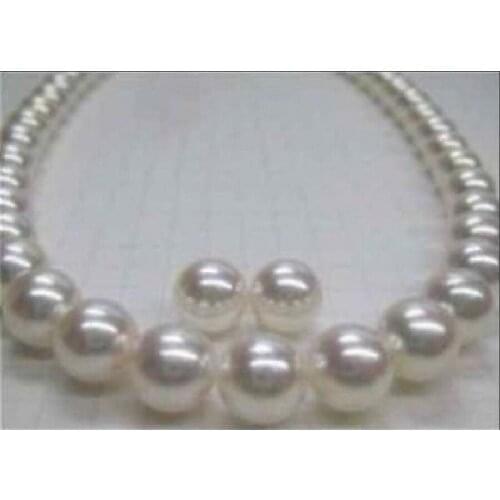 VERY CHARMING 18" 10-11MM SOUTH SEA NATURAL WHITE PEARL NECKLACE EARRING 14K