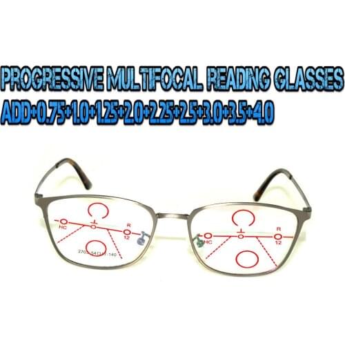 Progressive Multifocal Anti Blu Light Reading Glasses Red Metal Frame Men Women High Quality Cats Eye Large Size Frame+0.75To+4