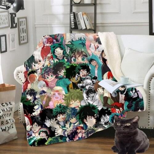 Japan Anime Blanket My Hero Academia Printed Adult Throw Blanket for Beds Home Decoration Office Thick Double Layer Quilts