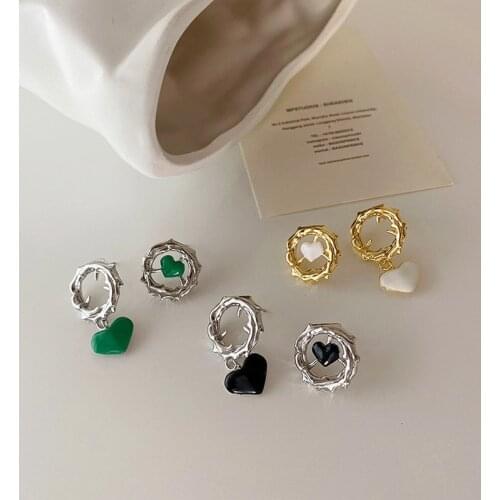 Origin Summer Trendy Asymmetric Circle Hollow Out Dangle Earring for Women Girls Multiple Love Heart Metallic Earring Jewelry