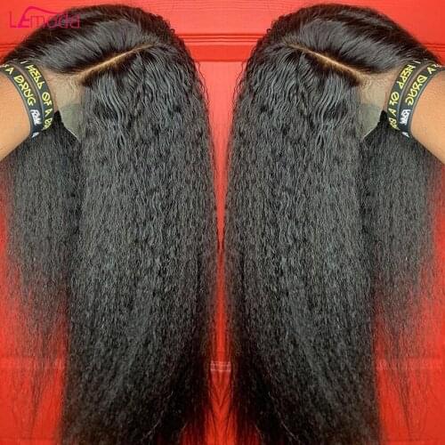 30 32 Inch Lace Front Wig 13x4 Kinky Straight Wig Wigs 150 180 Density Wig Pre Plucked Remy Peruvian Yaki Human Hair Lemoda