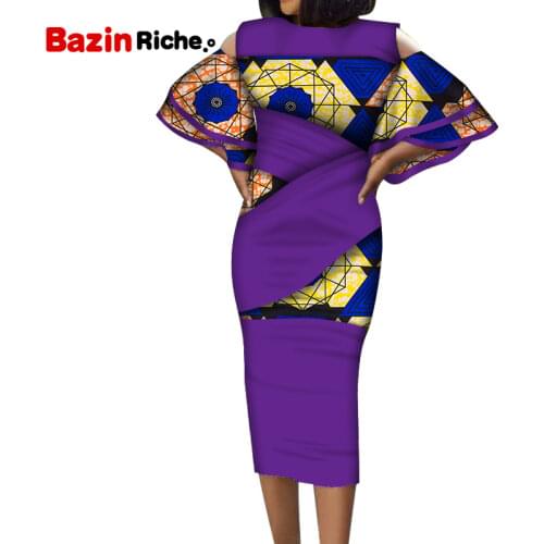 African Wax Print Dresses for Women 2021 Dashiki Splice Ruffle Collar Dress Plus Size African Women Party Clothing WY5635